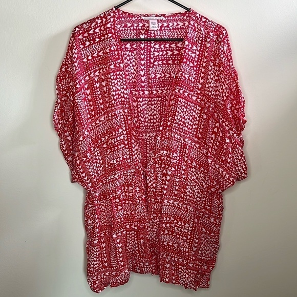 VICTORIA’S SECRET ONE SIZE RED AND WHITE HEARTS SWIM COVER UP - Picture 1 of 8